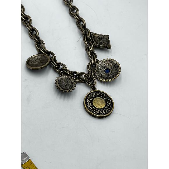 LOFT Charm Statement Disc Boho Green Blue Cabochon Medallion 
Chunky Necklace - Picture 3 of 8